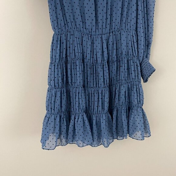 Sandro Gwen Blue Swiss Dot Tiered Ruffle Mini Dress Size 40 (US 8) - Picture 6 of 7